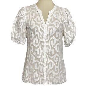 Anne Fontaine Paris White Sheer Puff Sleeve Blouse Size 42 (US 10)